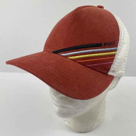 Pistil Trucker Hat Adult Snapback Corduroy Mesh Back Cotton Blend Red White - Picture 2 of 9
